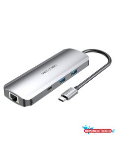   VENTION Multi-function USB-C to HDMI/USB-C Gen 1/USB3.0x2/RJ45/SD/TF/TRRS 3.5mm/PD Dokkoló 0.15M Gray Aluminum Alloy Type