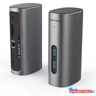   VENTION USB-C to HDMI/VGA/USB 3.1 Gen 2/USB 3.1 Gen 2-C/USB 3.0x2/RJ45/SD/TF/TRRS 3.5mm/PD/DC Dokkoló Gray Vertical Aluminum Alloy Type EU Standard