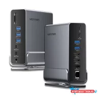   VENTION USB-C to DP/HDMI x 2/USB 3.2 Gen 2 Type-C/USB 3.2 Gen 2 Type-A x 2/USB 3.2 Gen 1 Type-C/USB 3.0/USB 2.0 x 2/RJ45/SD/TF/3.5mm TRRS/PD MST Dokkoló Gray Vertical Aluminum Alloy Type