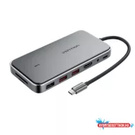   VENTION USB-C to HDMI/USB 3.1 Gen 2-Ax2/USB 2.0/M.2 NGFF/SD/TF/PD/DC 3.5mm SSD Enclosure Dokkoló 0.15M Gray Aluminum Alloy Type
