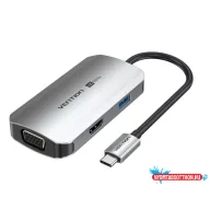   VENTION USB-C to HDMI/VGA/USB 3.0/PD Dokkoló 0.15M Gray Aluminum Alloy Type