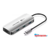   VENTION USB-C to HDMI/USB 3.0 x3/PD Dokkoló 0.15M Gray Aluminum Alloy Type