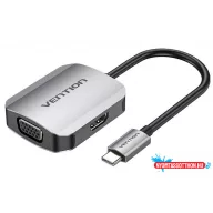   VENTION USB-C to HDMI/VGA/USB 3.0 x3/PD Dokkoló 0.15M Gray Aluminum Alloy Type
