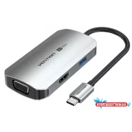   VENTION USB-C to HDMI/USB 3.0 x 3/RJ45/SD/TF/PD Dokkoló 0.15M Gray Aluminum Alloy Type