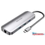   VENTION USB-C to HDMI/USB 3.0 x 3/RJ45/SD/TF/TRRS 3.5mm/PD Dokkoló 0.15M Gray Aluminum Alloy Type
