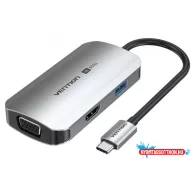   VENTION USB-C to DP/HDMI x 2/USB 3.0 x 2/USB 2.0/RJ45/SD/TF/PD MST Dokkoló 0.15M Gray Aluminum Alloy Type