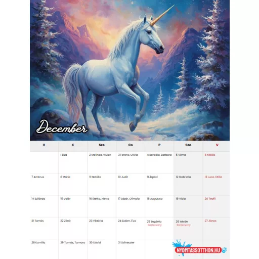 2026 Unikornis – fali naptár (A4)