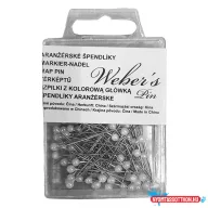 Gombostű WEBER'S műanyag dobozban fehér fejjel