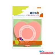 Öntapadós jegyzettömb STICK'N 70x70mm 360°-ban tapadó szív forma rózsaszín 50 lap