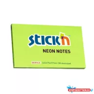 Öntapadós jegyzettömb STICK'N 76x127mm neon zöld 100 lap