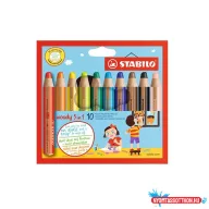 Színes ceruza STABILO Woody 3in1 hengeres vastag 10 darabos készlet