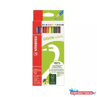 Színes ceruza STABILO Greencolors hatszögletű környezetbarát 12 darabos készlet