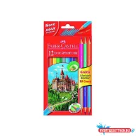 Színes ceruza FABER-CASTELL hatszögletű 12 darabos készlet+ 3 db kétvégű ceruza