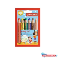 Színes ceruza STABILO Woody 3in1 hengeres vastag 6 darabos készlet