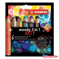 Színes ceruza STABILO Woody Arty 3in1 hengeres vastag 6 darabos készlet