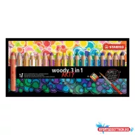 Színes ceruza STABILO Woody Arty 3in1 hengeres vastag 18 darabos készlet+hegyező+ecset