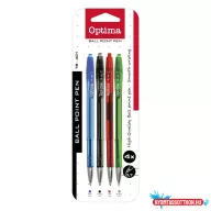 Golyóstoll készlet OPTIMA nyomógombos TB 401 0,7 mm vegyes színek 4 darabos