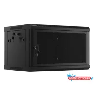 Lanberg WF01-6406-23B 19" 6U SZÉL:600mm MÉLY:450mm MAG:379mm lapraszerelt perforált ajtós fekete fa