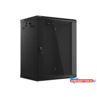Lanberg WF01-6415-10B 19" 15U SZÉL:600mm MÉLY:450mm MAG:774mm lapraszerelt üvegajtós fekete fali ra