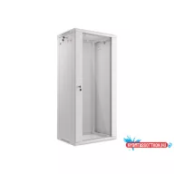 Lanberg WF01-6427-10S 19" 27U SZÉL:600mm MÉLY:450mm MAG:1307mm lapraszerelt üvegajtós szürke fali r