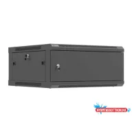   Lanberg WF01-6604-00B 19" 4U SZÉL:600mm MÉLY:600mm MAG:290mm lapraszerelt fémajtós fekete fali rack szekrény