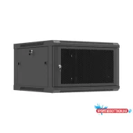   Lanberg WF01-6606-23B 19" 6U SZÉL:600mm MÉLY:600mm MAG:379mm lapraszerelt hálós fémajtós fekete fali rack szekrény