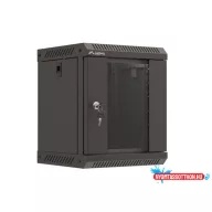   Lanberg WF11-3306-10B 10" 6U SZÉL:300mm MÉLY:300mm MAG:370mm lapraszerelt üvegajtós fekete fali rack szekrény