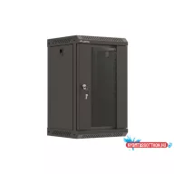   Lanberg WF11-3309-10B 10" 9U SZÉL:300mm MÉLY:300mm MAG:503mm lapraszerelt üvegajtós fekete fali rack szekrény