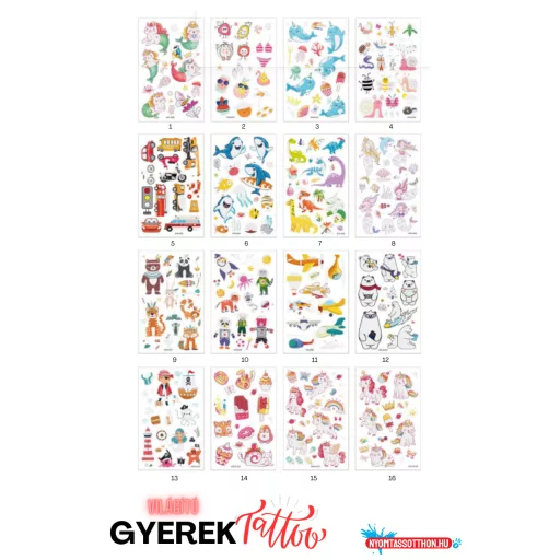 Világító gyerek tetoválás matrica - meselények (többféle)