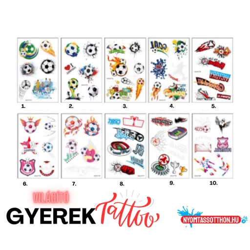 Világító gyerek tetoválás matrica - foci (többféle)