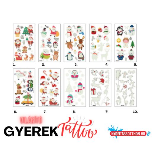 Világító gyerek tetoválás matrica - Karácsony 2 (többféle)