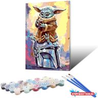   Számos kifestő, 40x50cm, keret nélkül - BabyYoda ücsörög