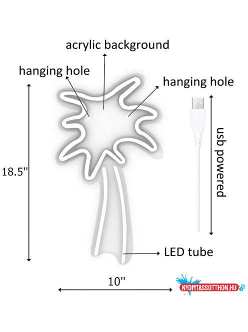 Fali LED-es neon világítás (dőlt pálma, két színű)