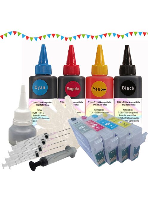 T1281-1284 kompatibilis újratölthető tintapatron csomag (pigmentes tintával)